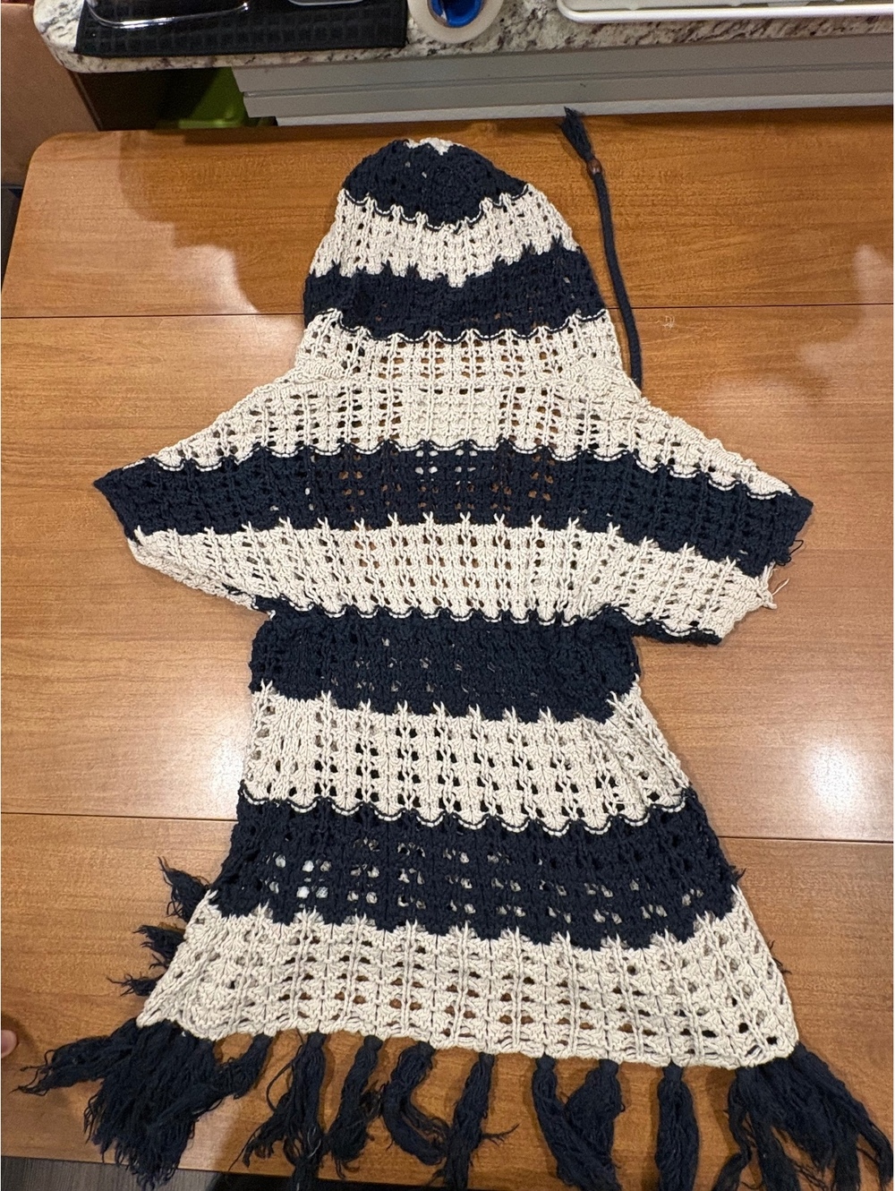 Hollister Striped Crochet Hooded Cover-Up Sweater Size S - Picture 6 of 6